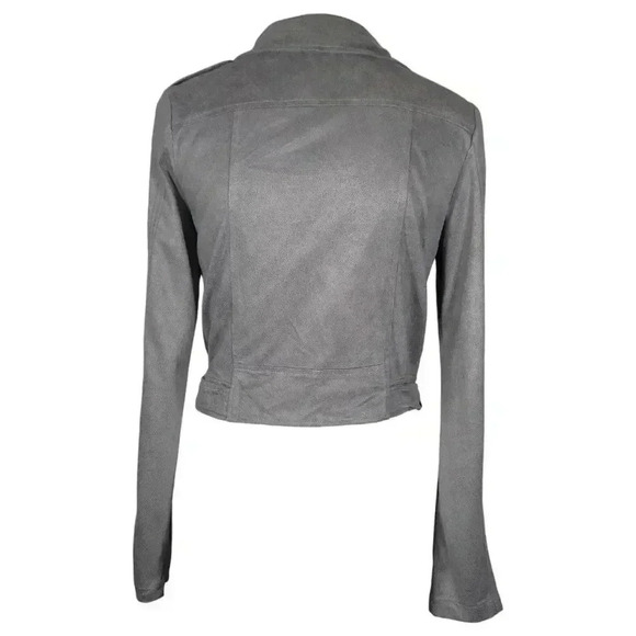 PrettyLittleThing Grey Moto Biker Jacket Faux Suede Size 4 (Small) Grunge - Picture 6 of 15